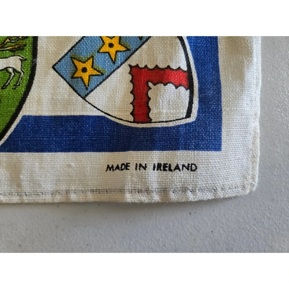 Ulster Vintage Irish Linen Tea Towel Arms of the Colleges of Oxford Ireland Made